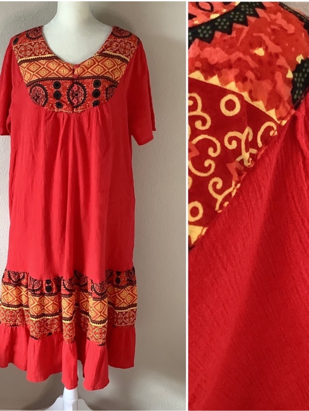 National Cotton Gauze MIDI  Dress size 1X Pockets